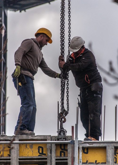 workers, construction site, building